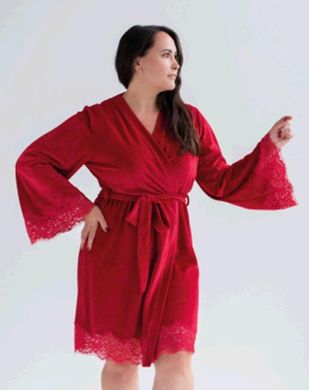 Женский велюровый халат средней длины с кружевом Shato, Красный, L