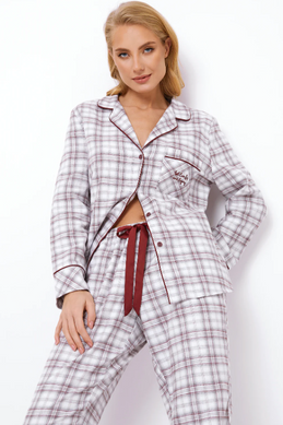 Теплая брючная Пижама в классическом стиле из фланели Lucille Aruelle, Бордовый, XL