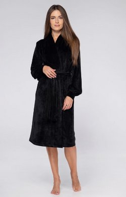 Женский велюровый халат средней длины с рукавами на манжетах Shato, Черный, S