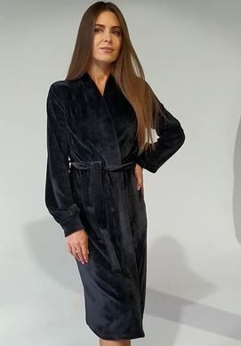 Женский велюровый халат средней длины с рукавами на манжетах Shato, Черный, S