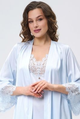 Короткий халат шовк Армані з мереживом Shato, Блакитний, XXL