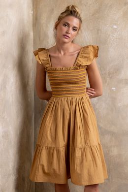 Платье с рюшами из хлопка песочного цвета Admas - 5