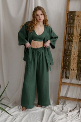 Комплект кимоно и брюки палаццо из натурального Льна Silence, Зеленый, S