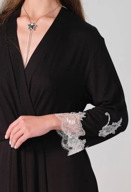 Шикарный халат из бамбука с красивым контрастным кружевом Effetto, Черный, S
