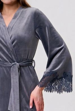 Женский велюровый халат средней длины с кружевом Shato 1930, Графит, S