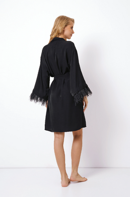 Вискозный халат с перьями на манжетах Brigitte Aruelle, Черный, S